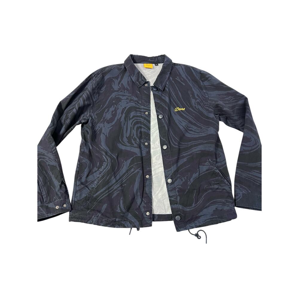 Dime Jacket Mens Large Navy Marble Coach Snap Button Embroidered Logo Skateboard